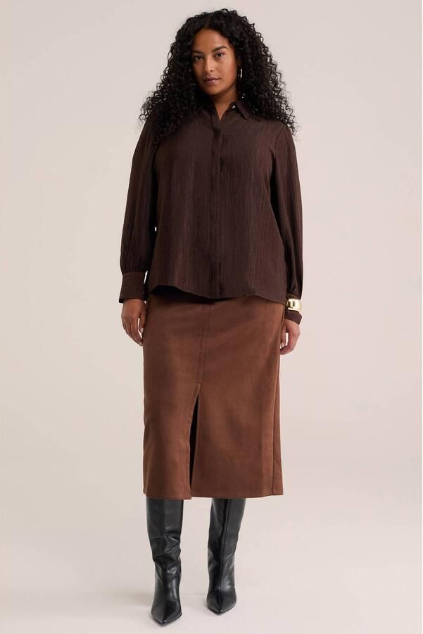 WE Fashion Curve Plus Size midi rok bruin - Foto 2