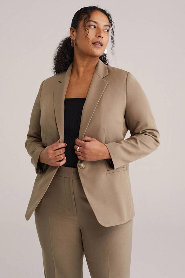 WE Fashion Curve regular blazer taupe