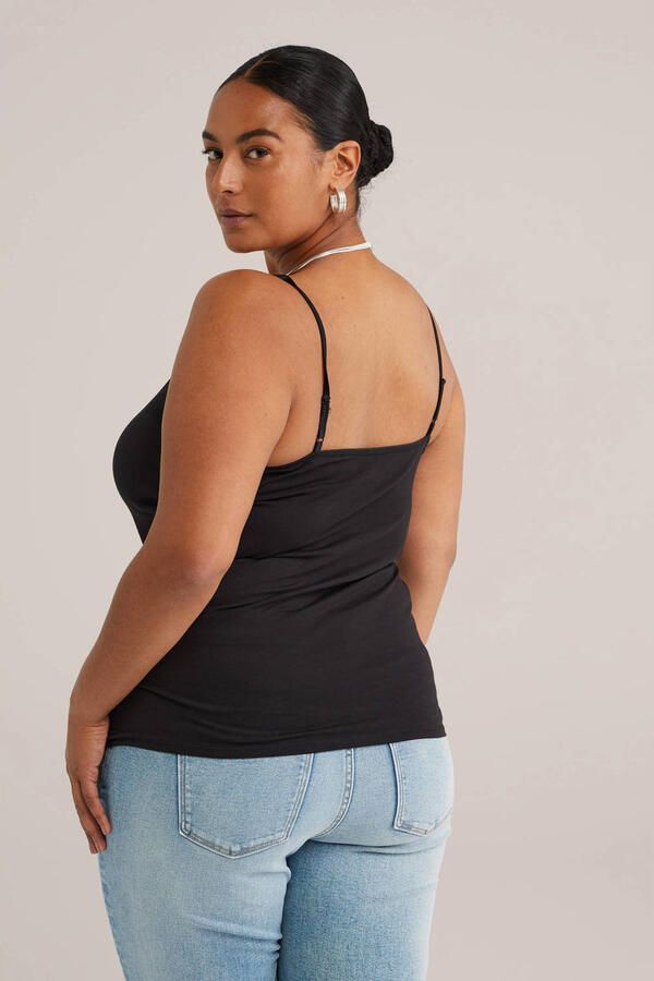 WE Fashion Curve singlet met kant zwart - Foto 3