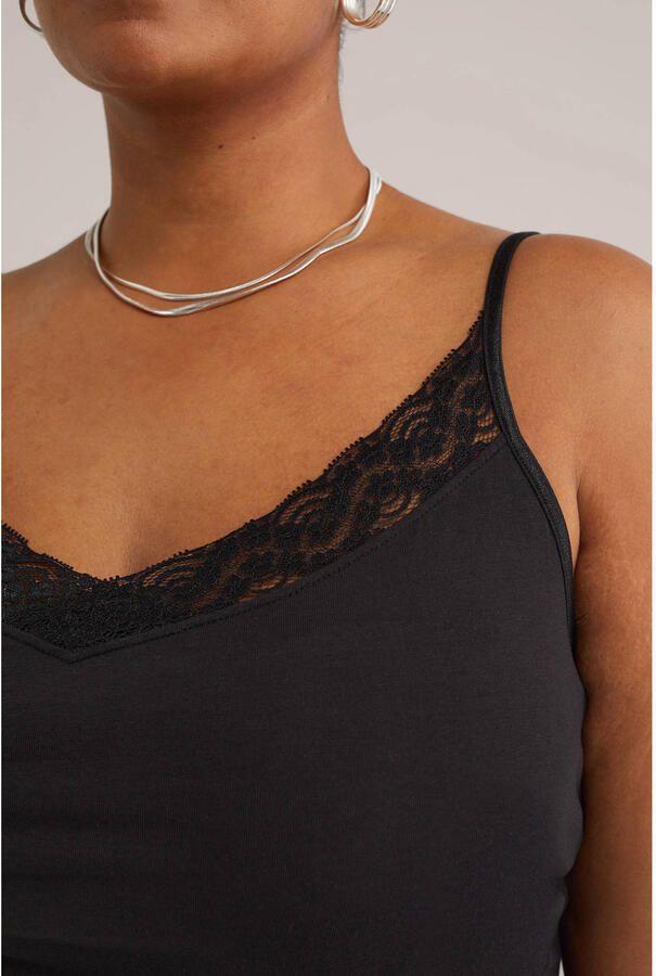 WE Fashion Curve singlet met kant zwart - Foto 2