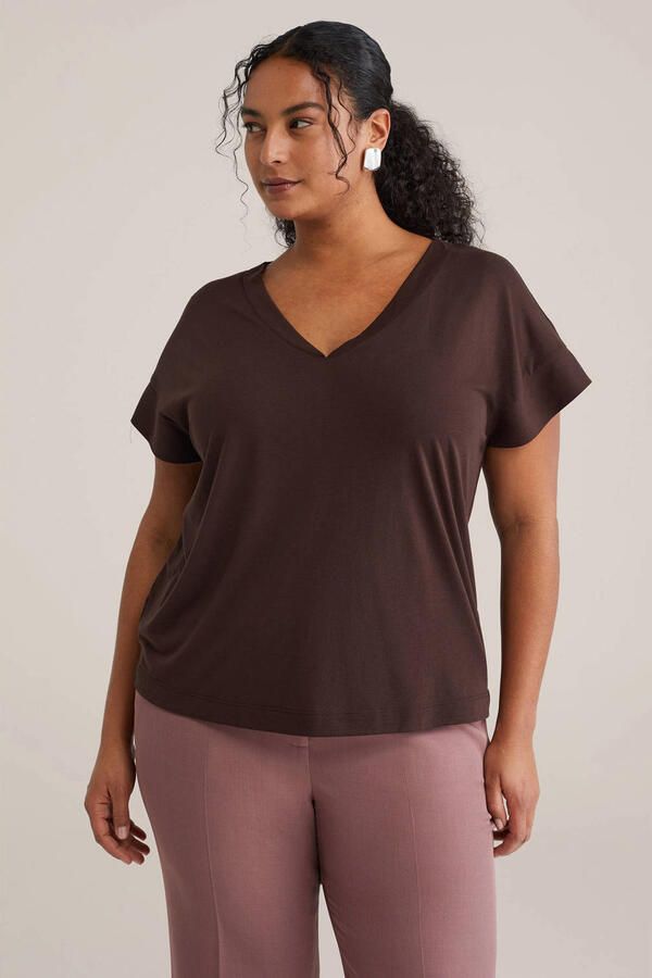 WE Fashion Curve T-shirt bruin