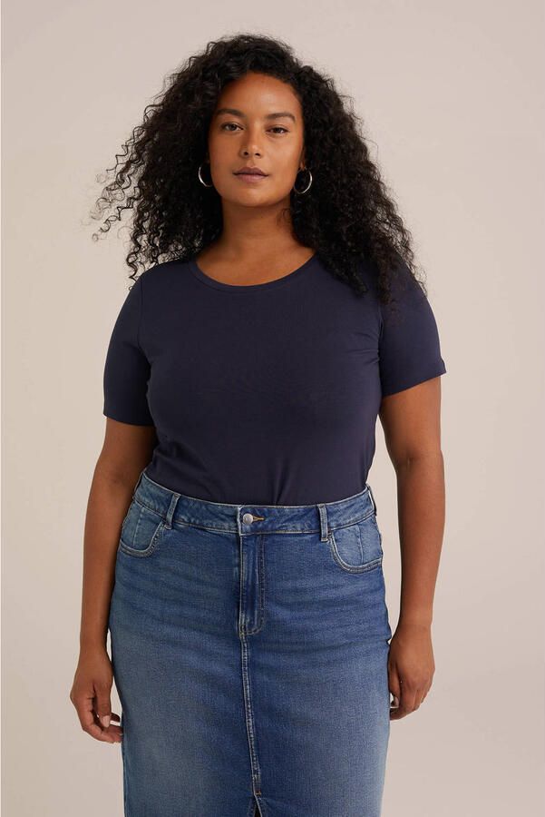 WE Fashion Curve T-shirt donkerblauw