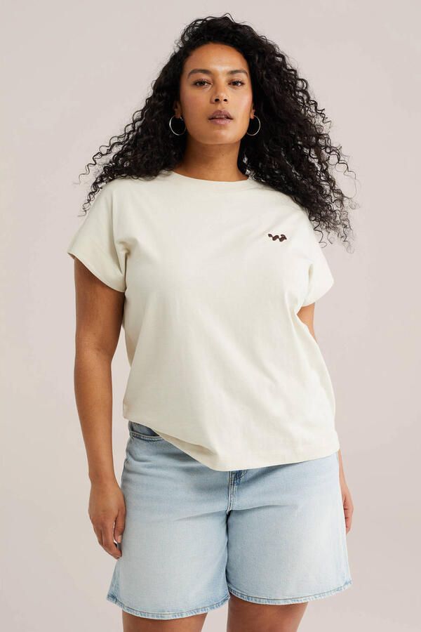 WE Fashion Curve T-shirt met backprint ecru