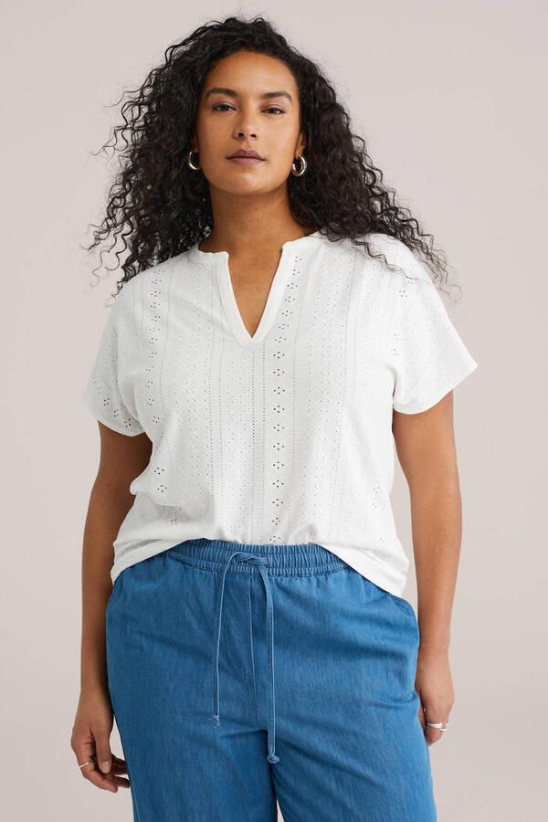 WE Fashion Curve top broderie wit