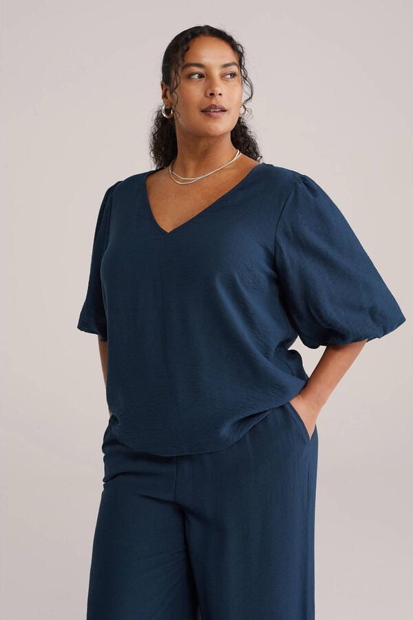 WE Fashion Curve top donkerblauw