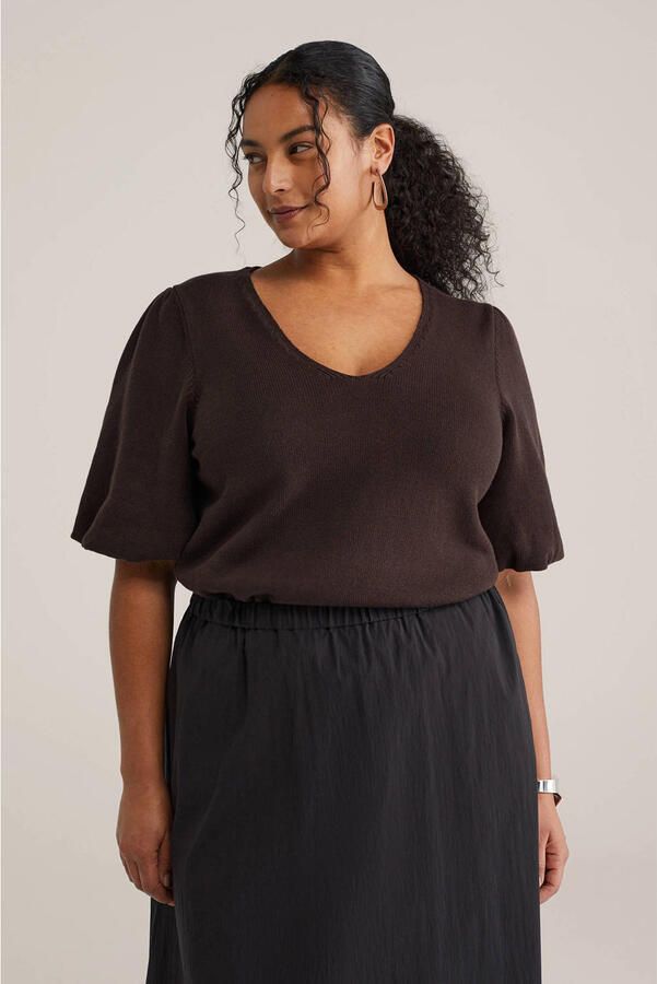 WE Fashion Curve top donkerbruin