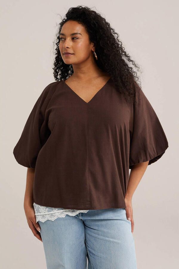 WE Fashion Curve top donkerbruin