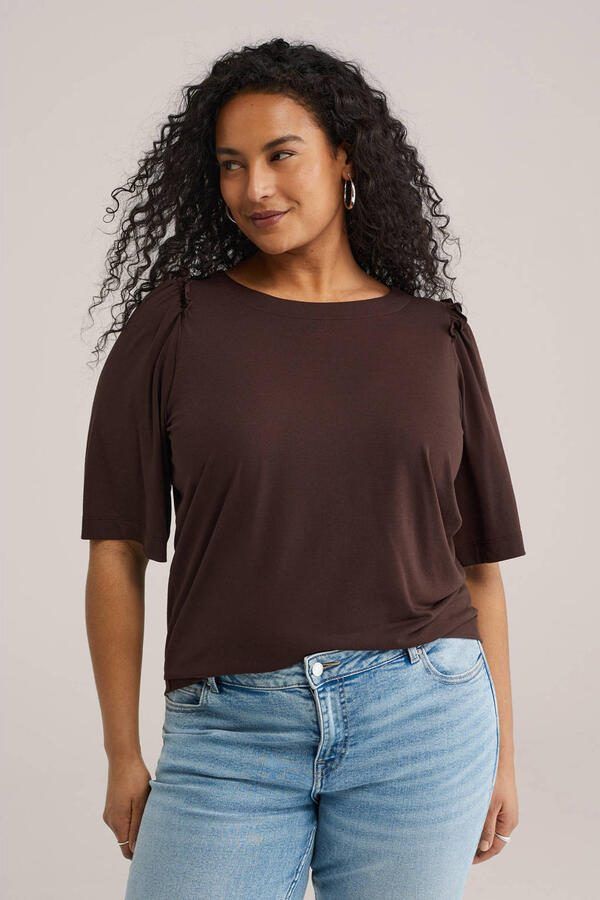 WE Fashion Curve top donkerbruin