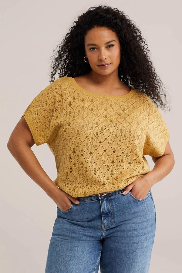 WE Fashion Curve top geel met lurex