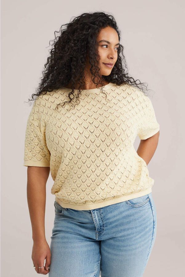 WE Fashion Curve top lichtgeel gebreid