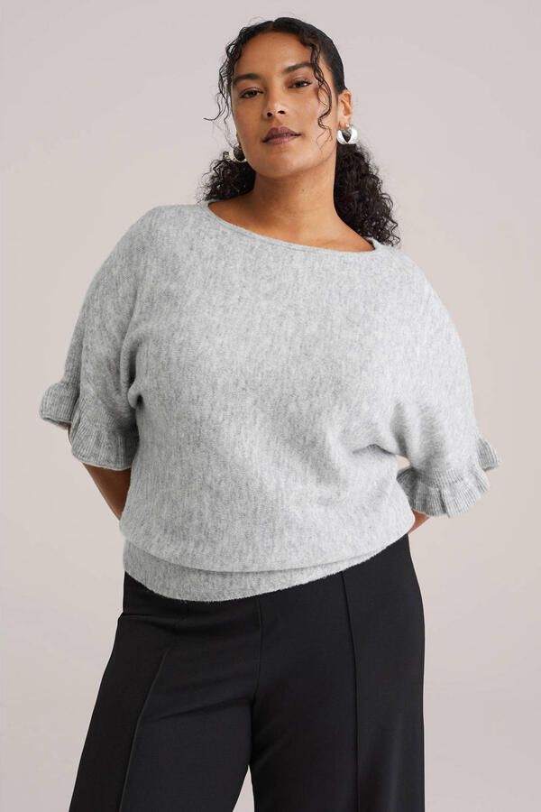 WE Fashion Curve top lichtgrijs gebreid