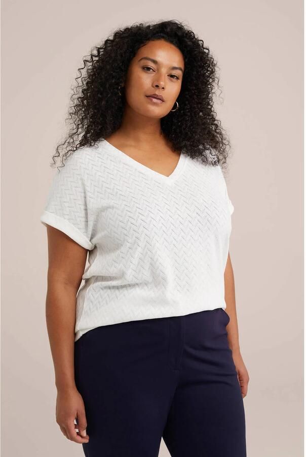 WE Fashion Curve top met ingebreid patroon wit - Foto 2