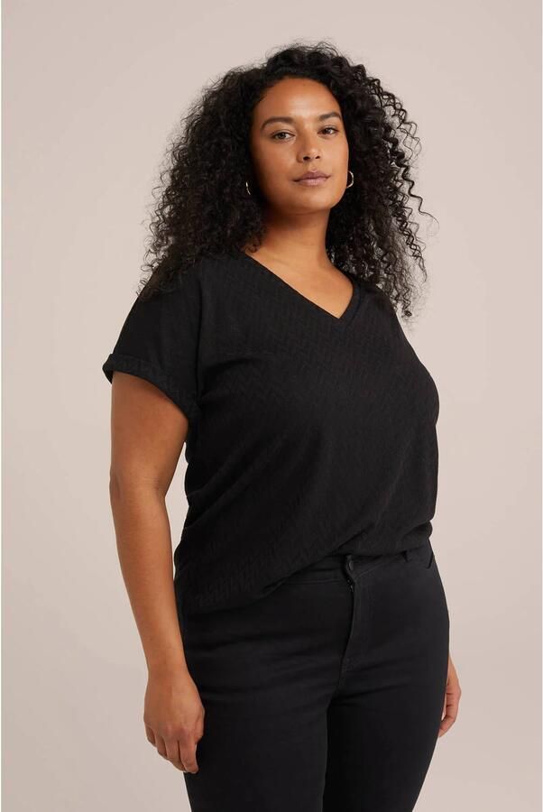 WE Fashion Curve top met ingebreid patroon zwart