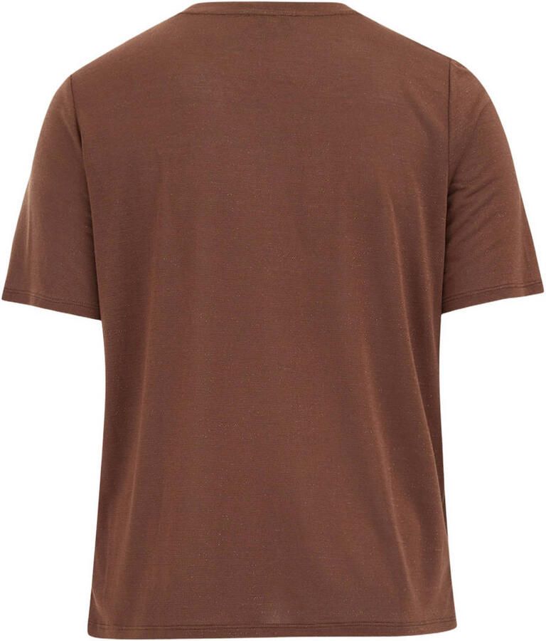 WE Fashion Curve top met lurex bruin
