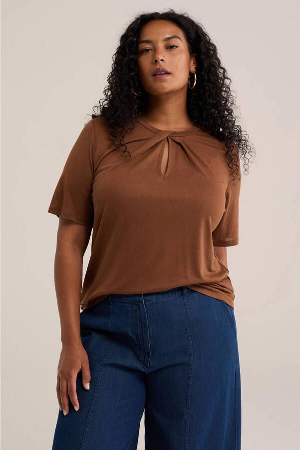 WE Fashion Curve top met lurex bruin