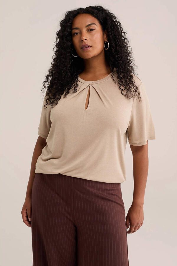 WE Fashion Curve top met lurex zand