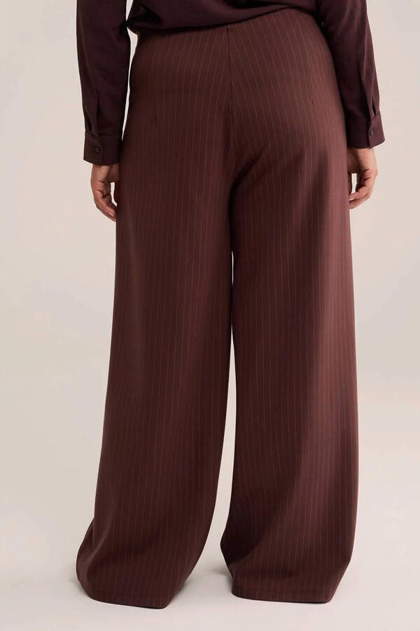 WE Fashion Curve wide leg broek met krijtstreep donkerrood - Foto 2