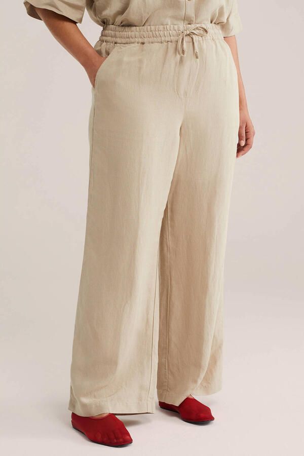 WE Fashion Curve wide leg regular waist broek beige