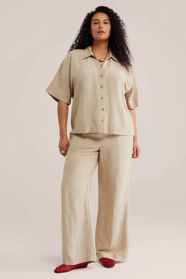 WE Fashion Curve wide leg regular waist broek beige - Foto 3