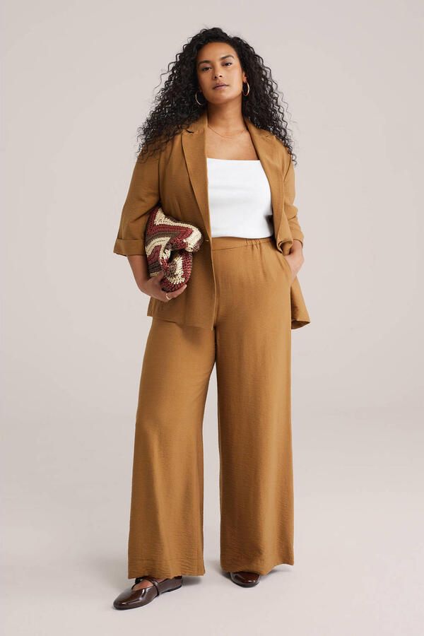 WE Fashion Curve wide leg regular waist broek camel - Foto 3