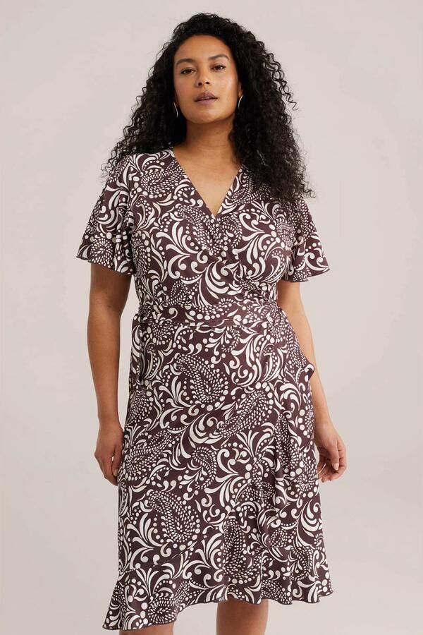 WE Fashion Curve wikkel- overslagjurk bruin
