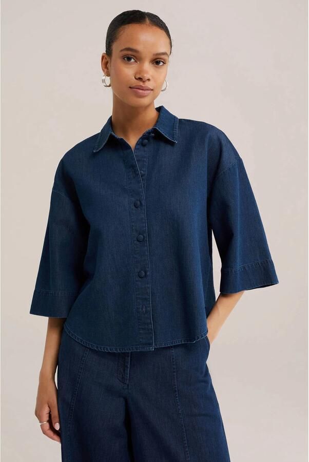 WE Fashion Blue Ridge denim blouse donkerblauw