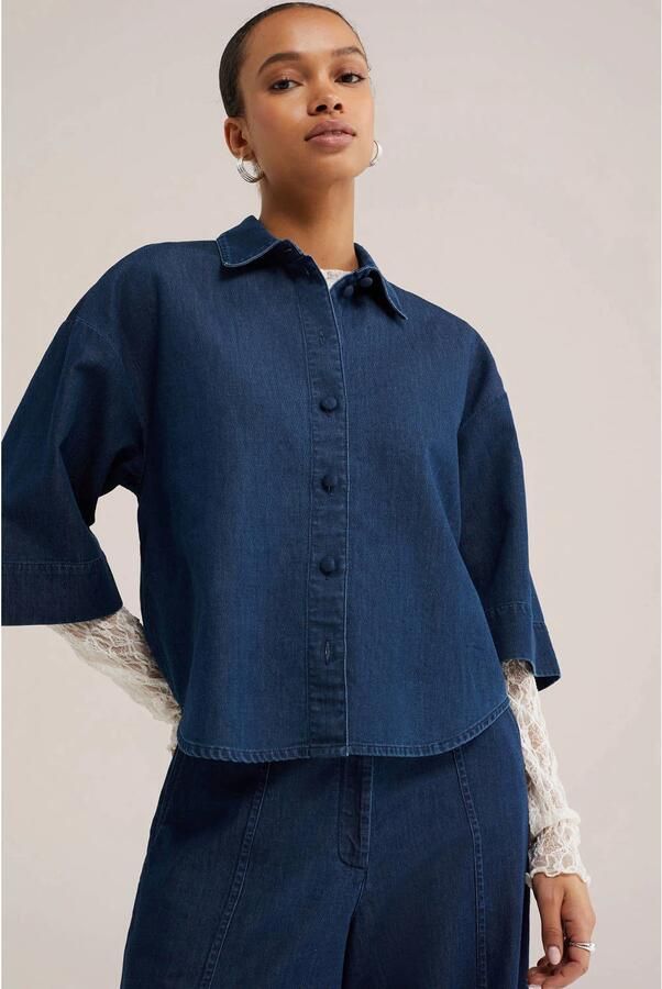 WE Fashion Blue Ridge denim blouse donkerblauw - Foto 2