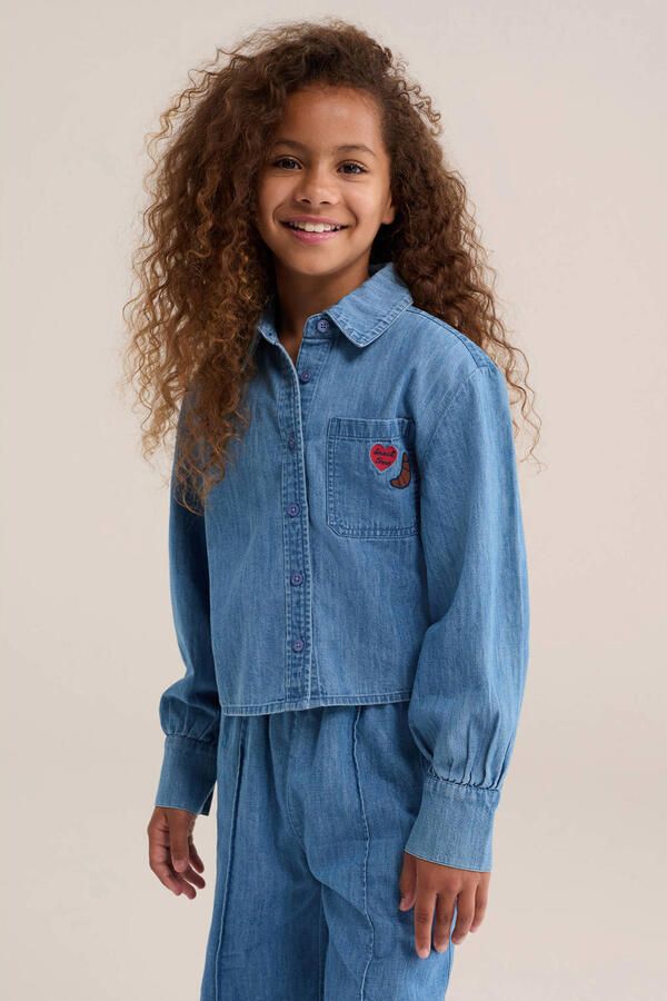 WE Fashion Blue Ridge denim blouse met borduursels middelblauw
