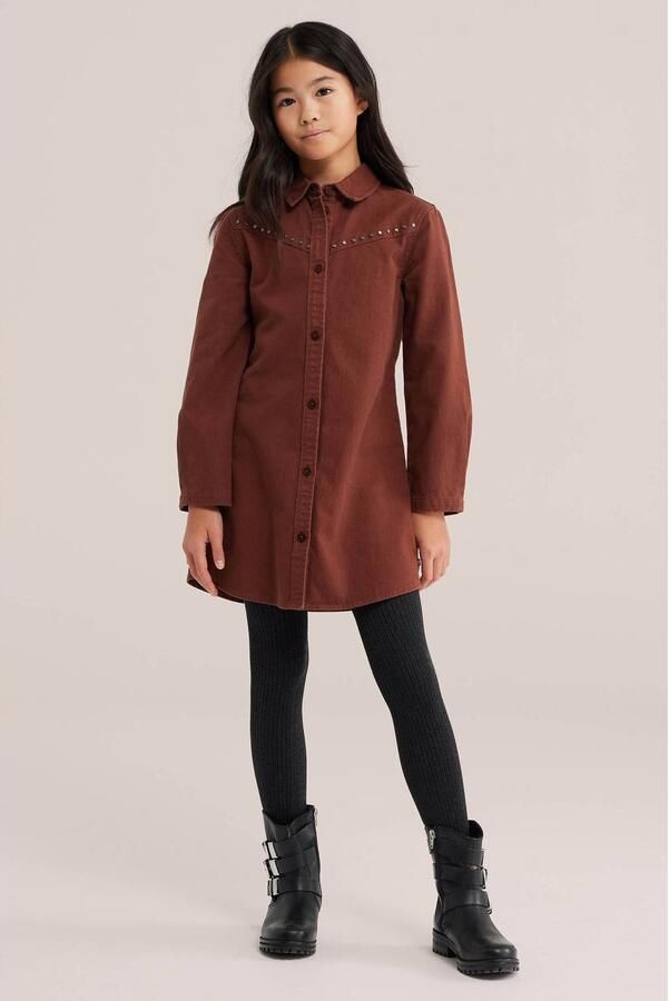 WE Fashion denim blousejurk met studs roodbruin Effen - Foto 2