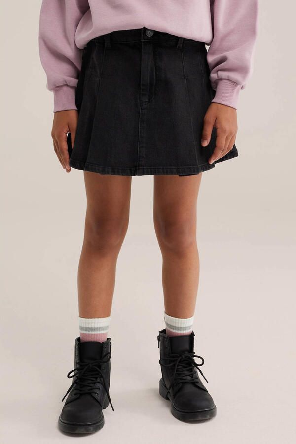 WE Fashion denim korte plooirok zwart