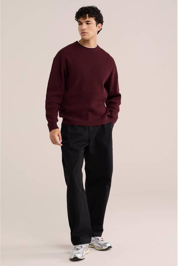 WE Fashion denim loose fit twill chino met plooien zwart - Foto 3