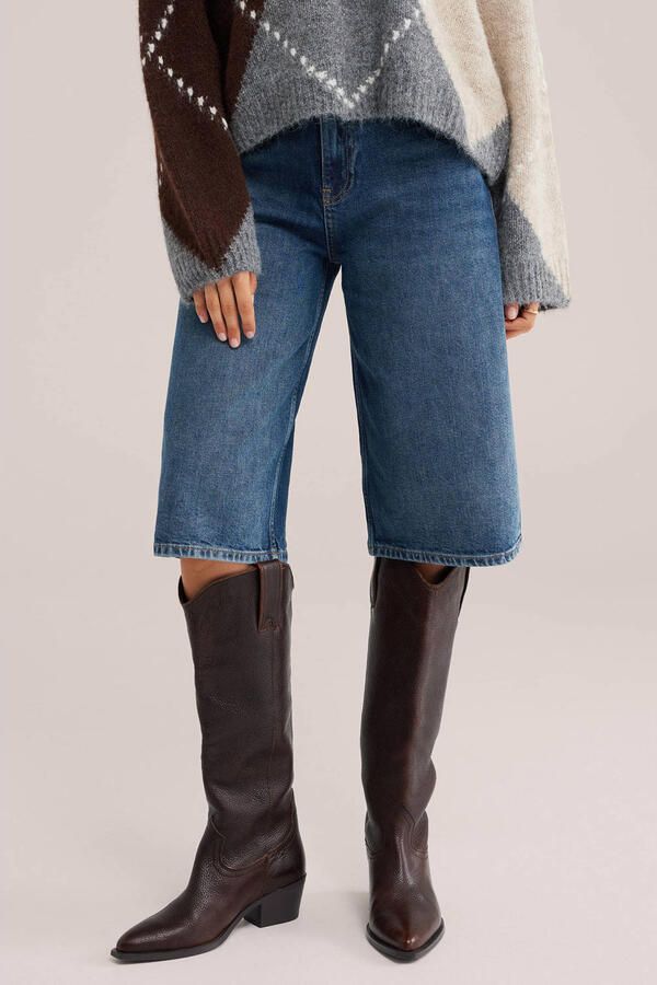 WE Fashion denim straight leg bermuda short mediumblauw