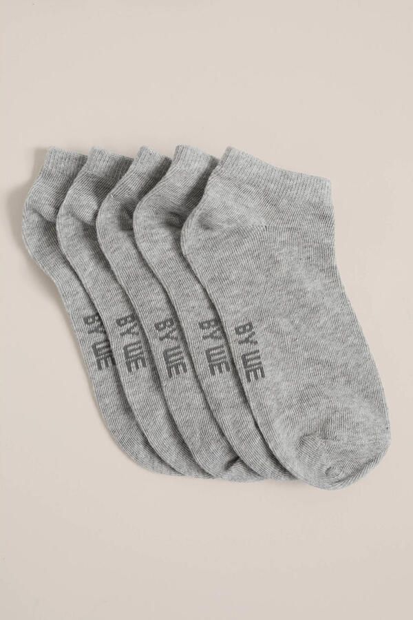WE Fashion enkelsokken set van 5 grijs Sneakersokken Jongens Katoen Melée 23 26