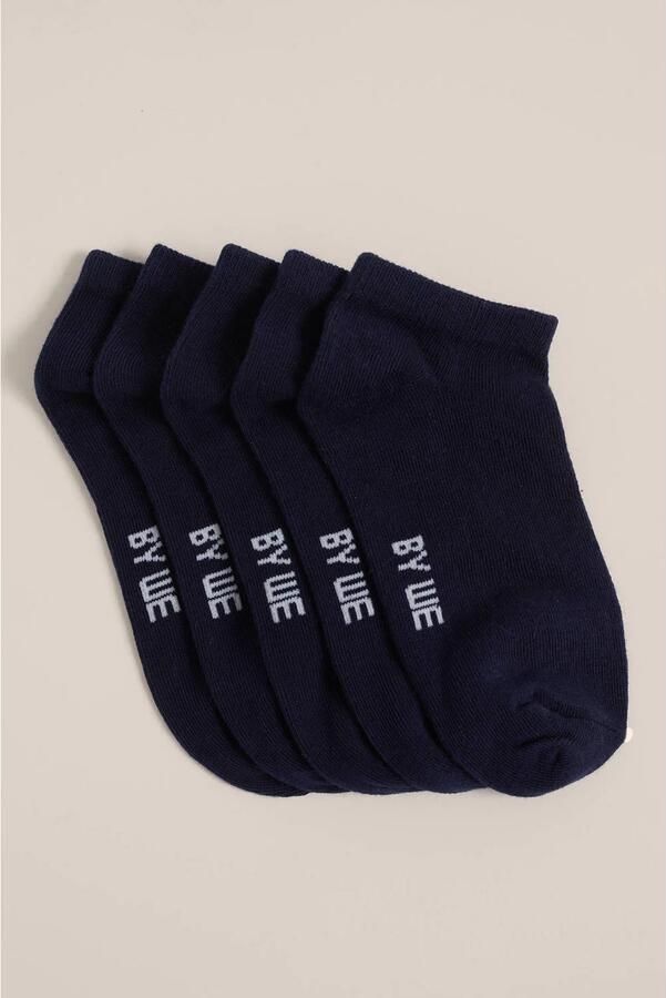 WE Fashion enkelsokken set van 5 marineblauw Sneakersokken Jongens Katoen 23 26