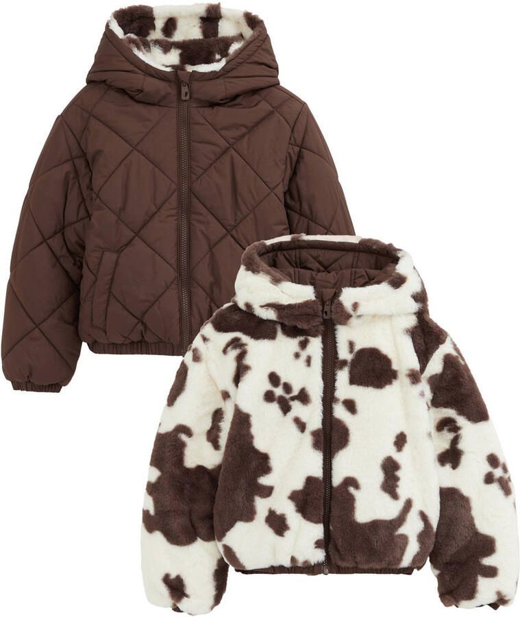 WE Fashion faux fur winterjas met dierenprint bruin