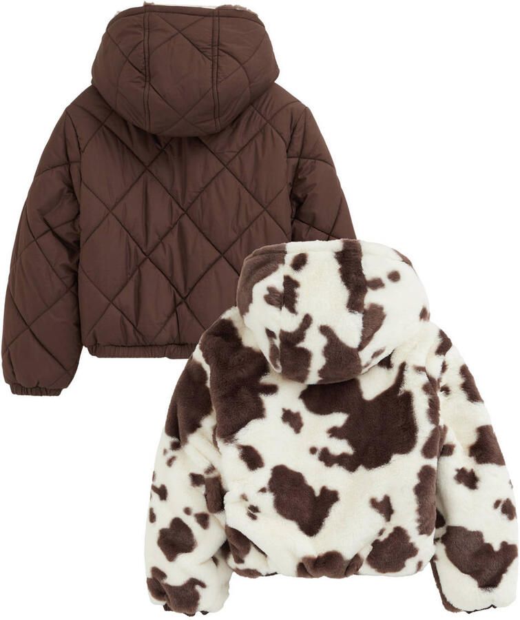 WE Fashion faux fur winterjas met dierenprint bruin - Foto 2