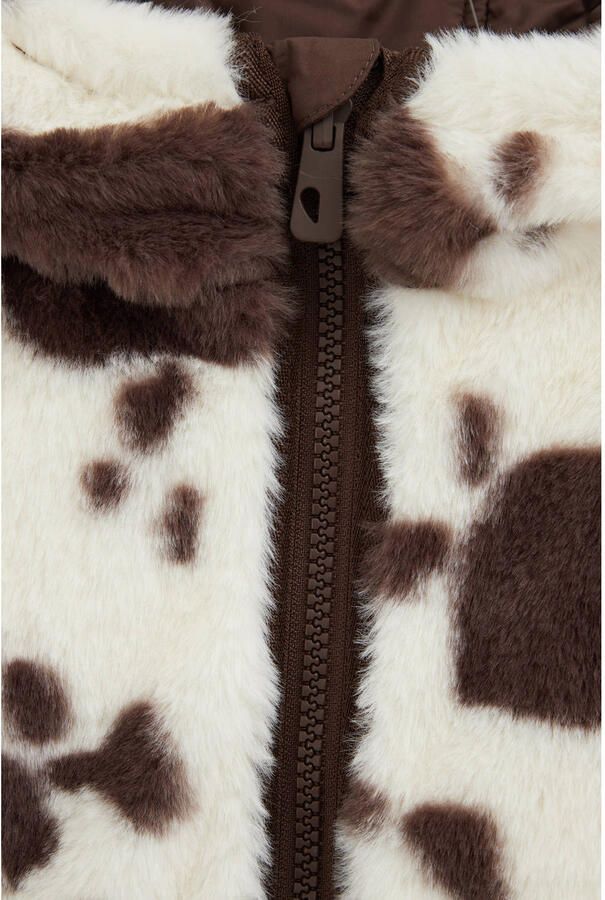 WE Fashion faux fur winterjas met dierenprint bruin - Foto 3