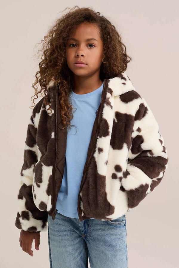 WE Fashion faux fur winterjas met dierenprint bruin