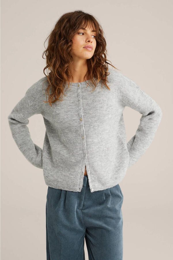 WE Fashion fijngebreid vest grijs