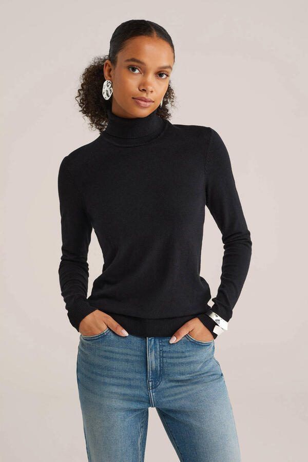 WE Fashion fijngebreide coltrui zwart - Foto 3