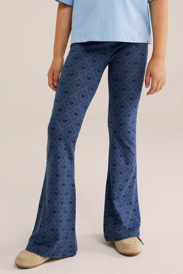 WE Fashion flared legging met hartjes donkerblauw