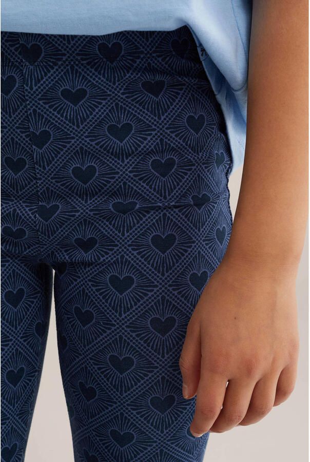 WE Fashion flared legging met hartjes donkerblauw - Foto 2