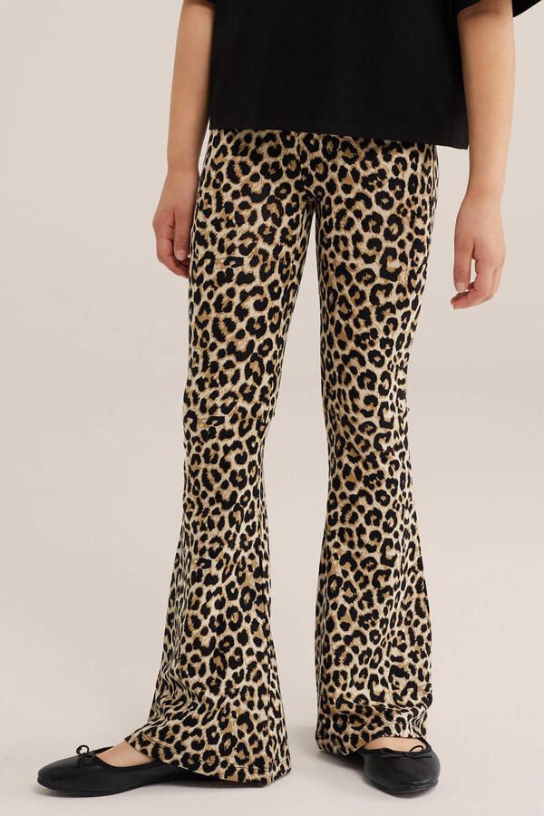 WE Fashion flared legging met panterprint bruin