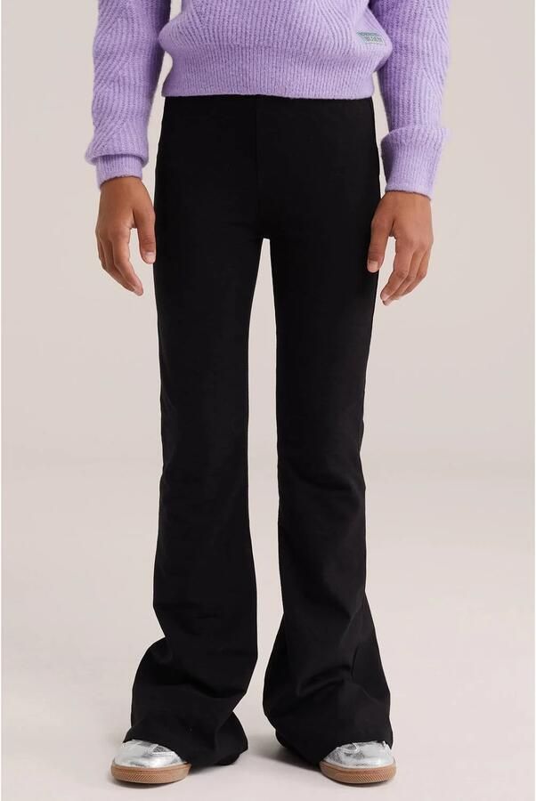 WE Fashion flared leggings zwart bruin (set van 2) Meisjes Stretchkatoen
