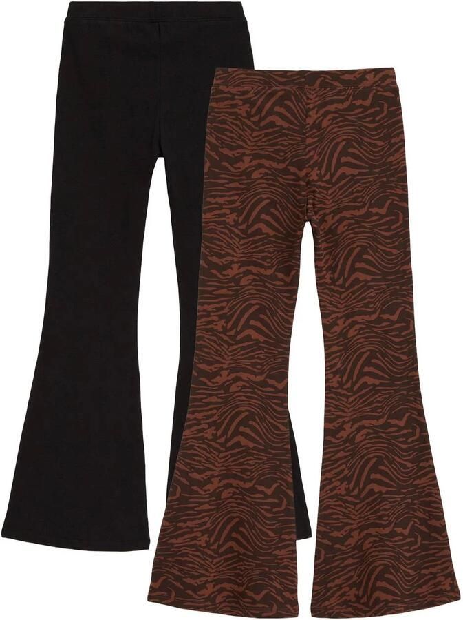 WE Fashion flared leggings zwart bruin (set van 2) Meisjes Stretchkatoen - Foto 2