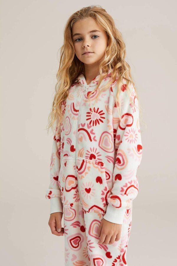 WE Fashion fleece onesie rood ecru