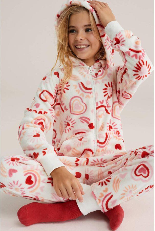 WE Fashion fleece onesie rood ecru - Foto 2