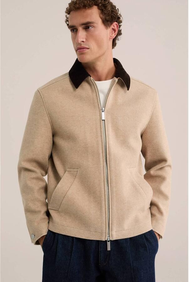 WE Fashion fleece tussenjas met corduroy details beige