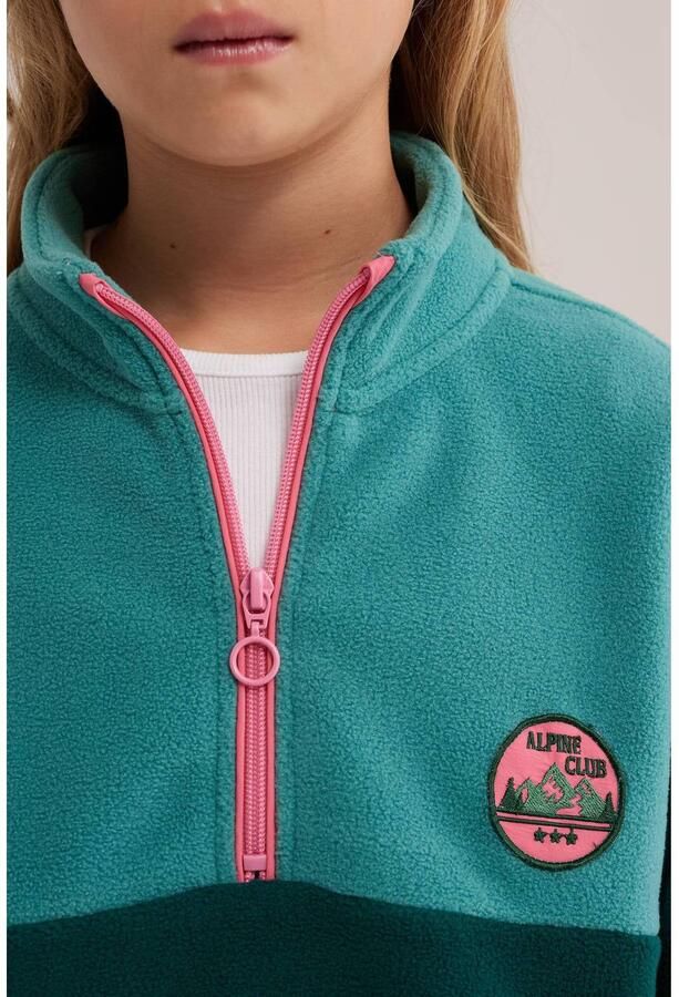 WE Fashion fleecetrui groen roze Meisjes Polyester Opstaande kraag Effen - Foto 2