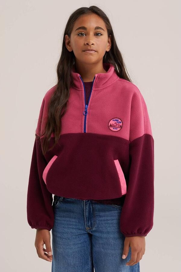 WE Fashion fleecetrui rood Meisjes Polyester Opstaande kraag Effen